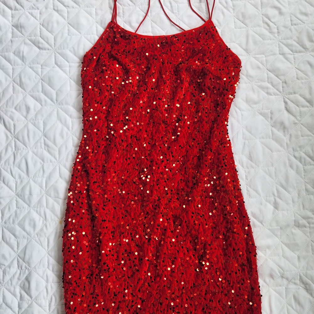 Red Sequin Spaghetti Strap Dress